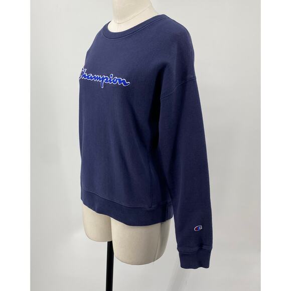 Vintage Y2k Champion Reverse Weave Crewneck Sweatshirt Pullover Spellout Navy L - Picture 4 of 9